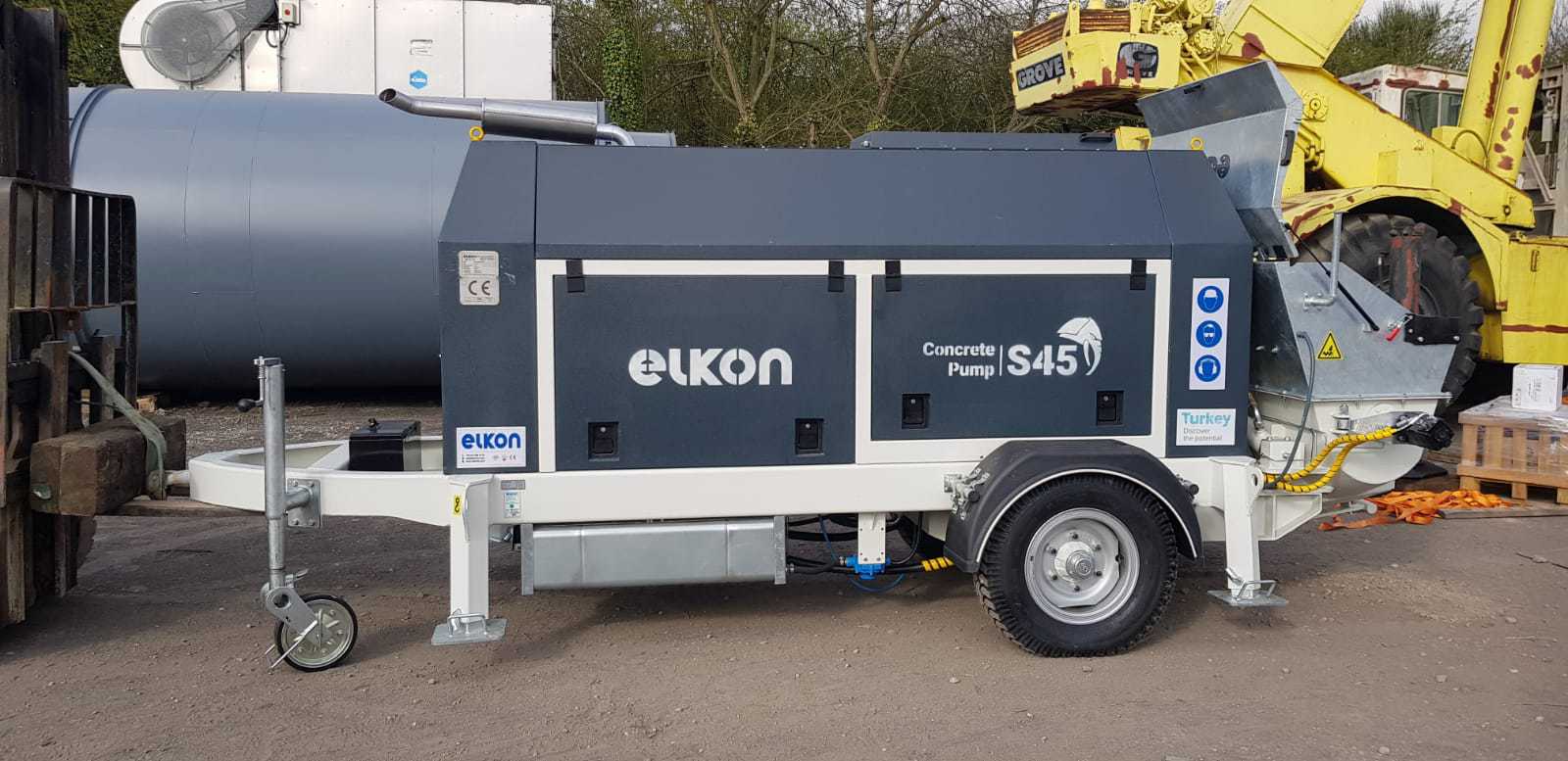 Elkon S45 concrete pump at construction site