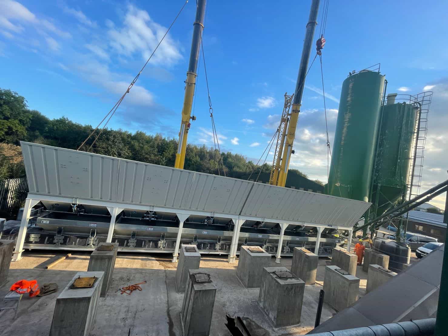 Industrial site with crane lifting structure