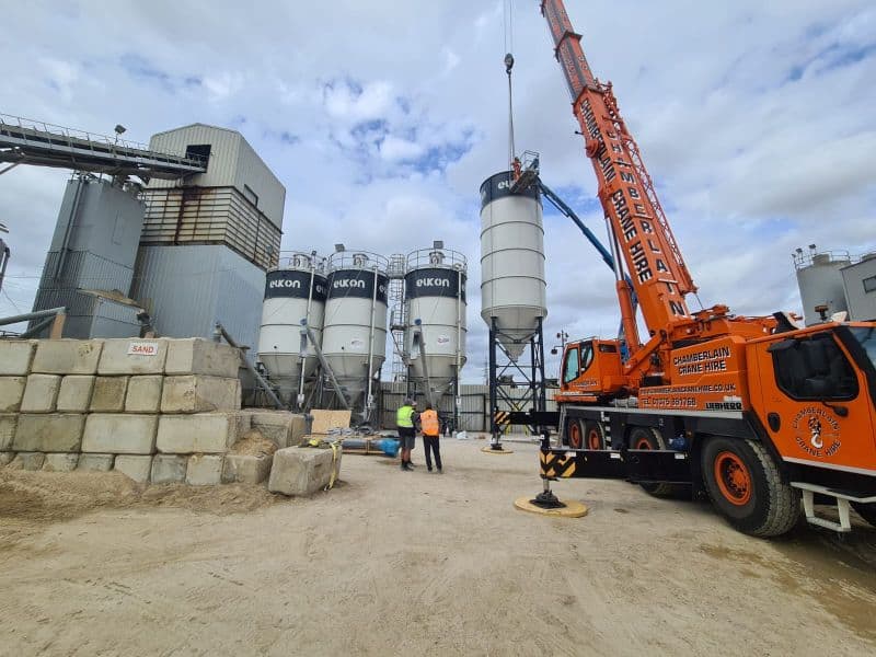 Concrete plant with crane and silos